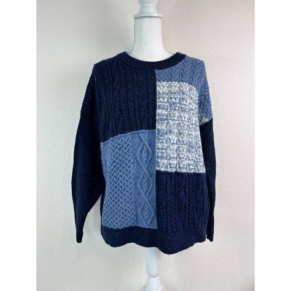 Lands' End‎ women's small 6-8 blue textured chunky knit grandpa sweater - Picture 1 of 8